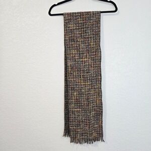 Double D Ranch Wool Blend Tweed Scarf Multi Color Fringed Made in USA